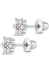 nice silver 5mm hot clear and pink cubic zirconia baby birthstone earrings 